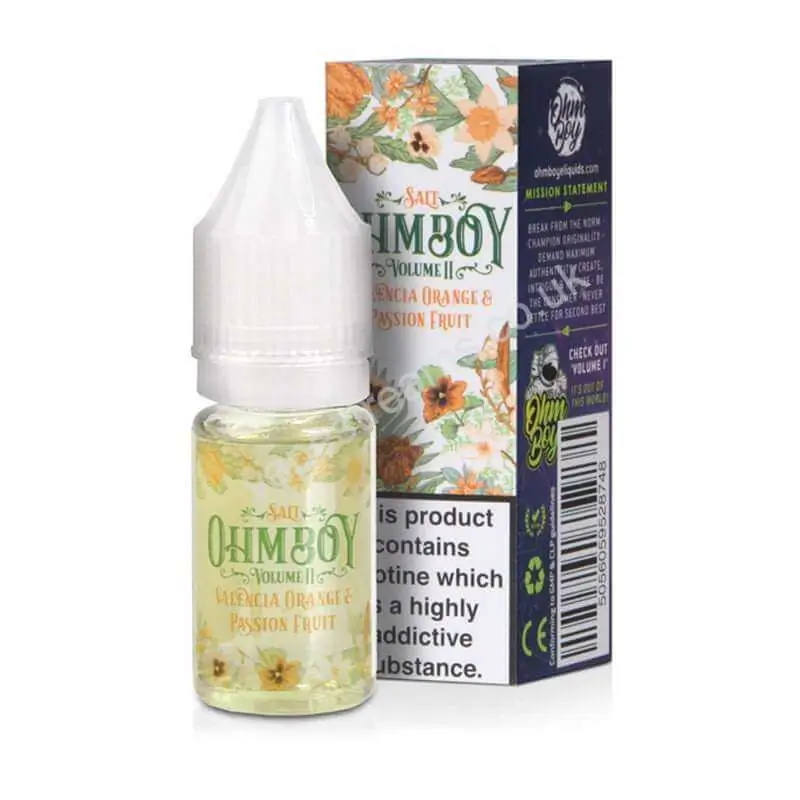 Valencia Orange &amp; Passion Fruit Nicotine Salt E-Liquid By Ohm Boy Volume II